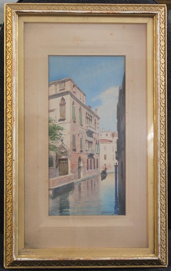 Eugenio Benvenuti (1881-1959) Palazzo Contarini and Palazzo Venaxal, Venice, 11.5 x 5.5in.